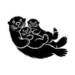clipart illustration of a playful family of sea otters