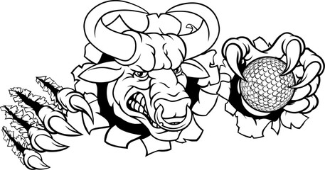 A bull or Minotaur monster longhorn cow angry mean golf mascot cartoon character.