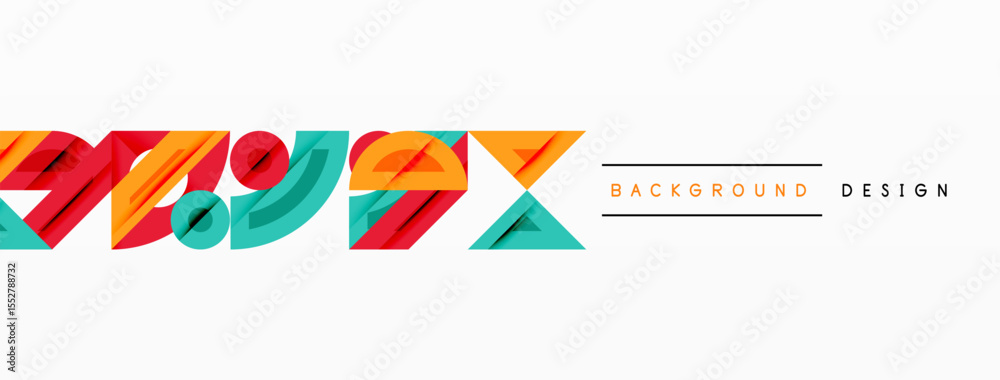 Poster Abstract colorful shapes form dynamic text. Modern design elements create vibrant visual impact. Background suggests creative project.