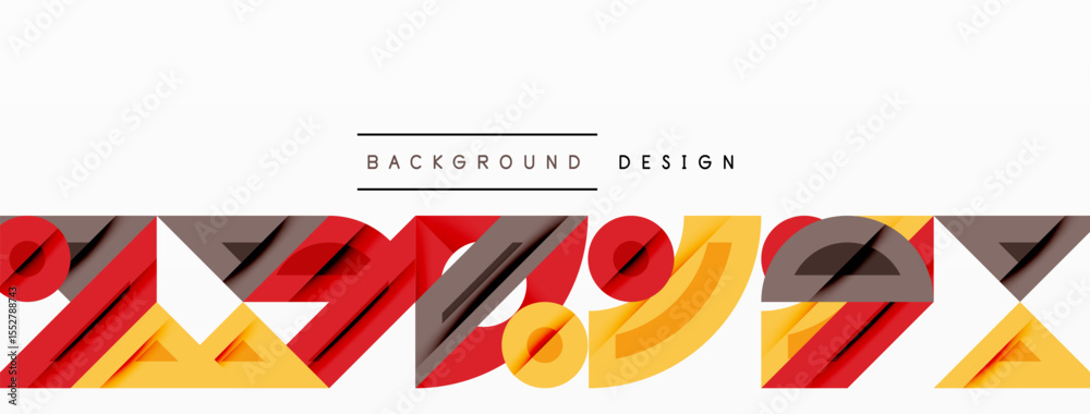 Poster abstract geometric shapes create dynamic background. red, yellow hues dominate design, offering mode