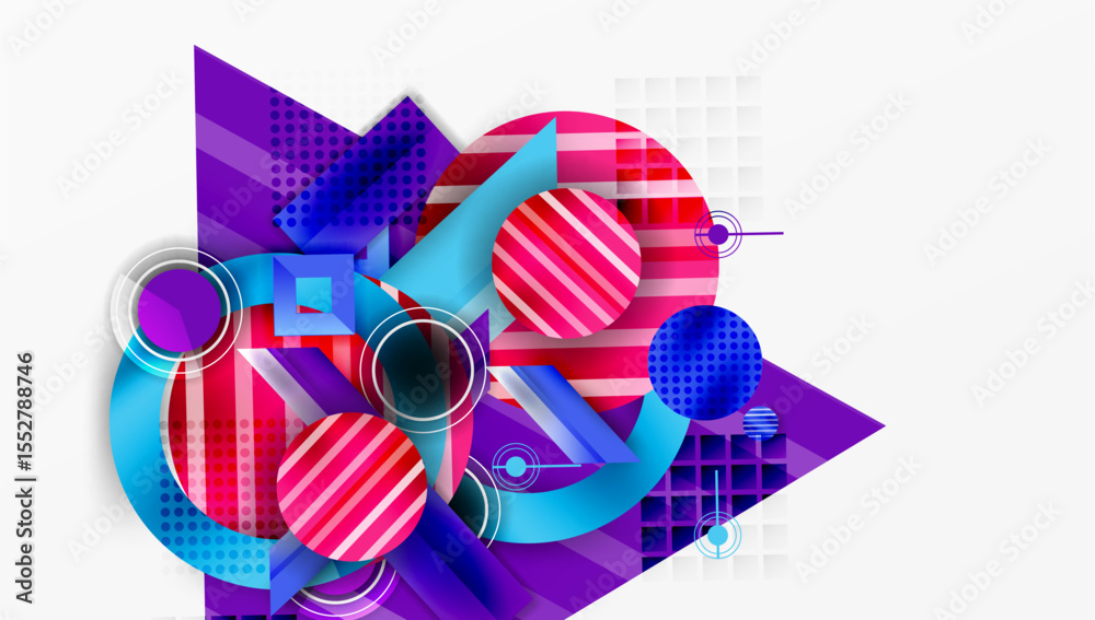 Poster Abstract geometric composition. Vibrant colors, overlapping shapes create dynamic visual experience. Modern design elements present bold aesthetic.