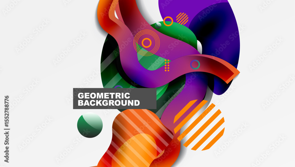 Poster Abstract fluid shapes, vibrant colors, geometric design. Modern background with overlapping elements, dynamic composition.