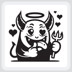 Cute Devil with Angel Halo Holding a Love Heart Lollipop