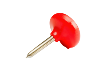 Bright Red Push Pin Isolated on Transparent Background for Effective Office Organization