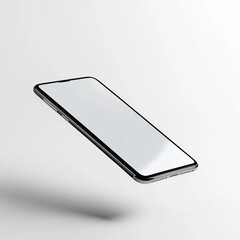 Minimalist black smartphone floating against white background