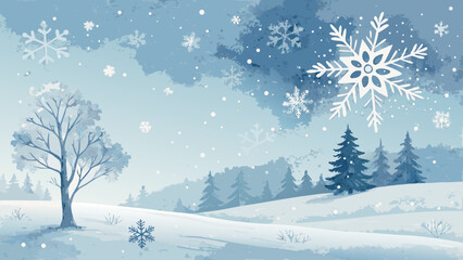 Fototapeta premium Vector blizzard background in soft whites and pale blues, falling snowflakes and cold stillness, peaceful yet harsh with copy space 