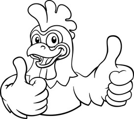 A chicken cartoon rooster cockerel bird mascot giving a thumbs up