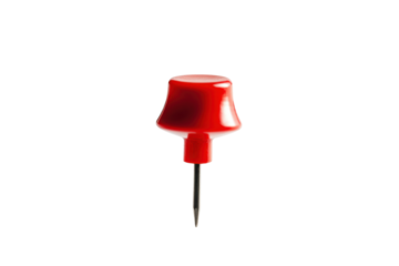 Red Push Pin Tack with Sharp Metal Point on Transparent Background Displaying Office Utility