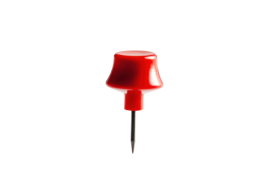 Red Push Pin Tack with Sharp Metal Point on Transparent Background Displaying Office Utility