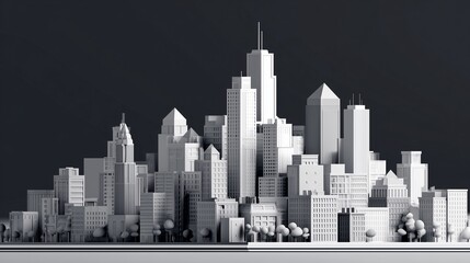 モノクロのミニマルな街のイメージ、3Dイラストレーション	