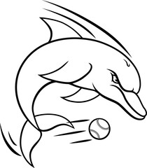 Dolphin animal mean tough baseball or softball sports team mascot hitting a ball