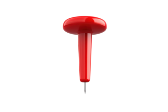 Single Red Push Pin Isolated on a Transparent Background for Office and Stationery Use