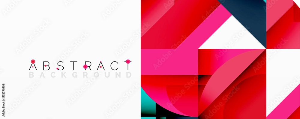 Poster Modern abstract background. Red, pink, navy shapes overlap creating dynamic visual effect. White space present.