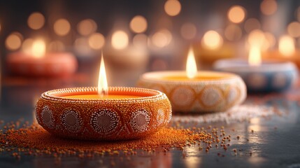 Funky Diwali newsroom with an Indian flag, radiant diyas, floating lights, and a warm blurred white background