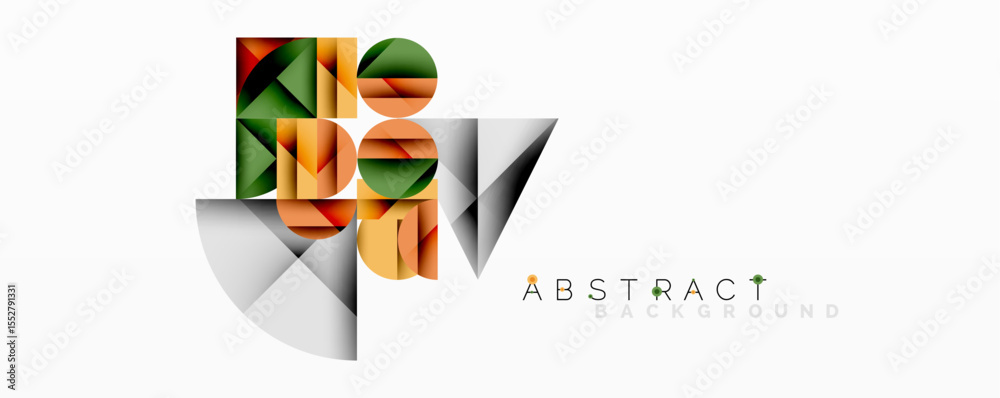 Poster Abstract geometric design. Colorful overlapping shapes create modern visual effect. Minimalist style, clean lines, bright palette.