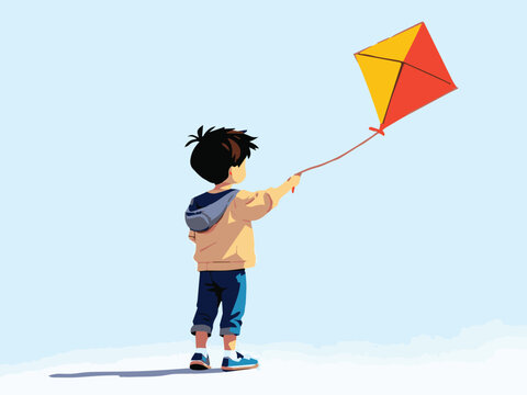 boy flying kite - Powered by Adobe