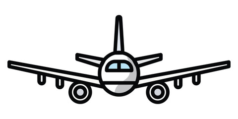 a head-on view of a white airplane, great for themes of travel, aviation, transport, and air flight