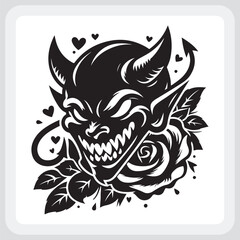 Angry Devil with Rose Tattoo Design