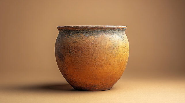 A traditional, rustic earthenware pot with a smooth, unglazed terracotta surface, showcasing its handmade charm against a soft, earthy backdrop with gentle lighting.
