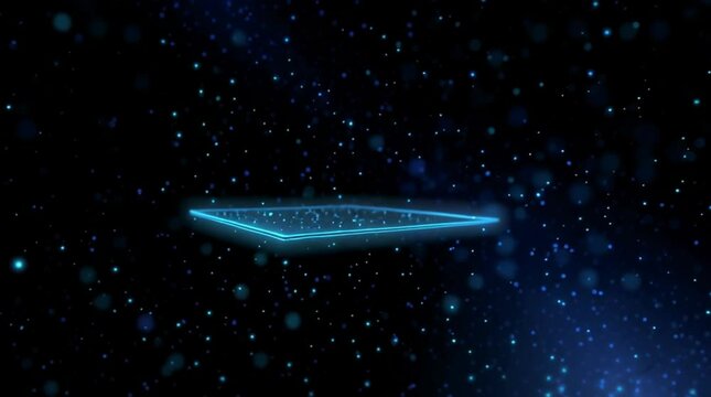 Futuristic sci-fi background of a flat LED panel floating in zero gravity, flickering with digital glitches. Perfect placeholder for logos or UI elements.

