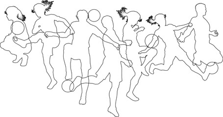 Soccer football player male and female silhouette outlines men and women group