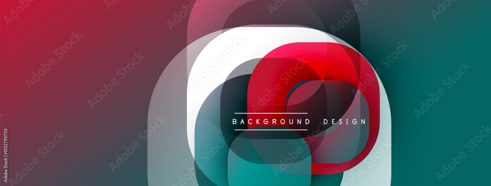 Poster abstract geometric shapes overlap. red, teal, gray hues create modern design. minimalist style with 