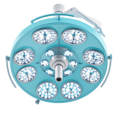 3D plastic style surgical lamp illuminating operating room for medical procedures, isolated on white background