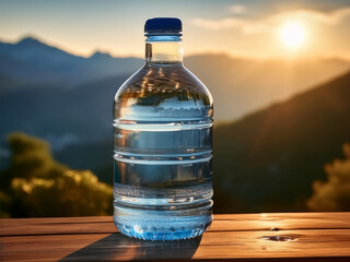 Obraz premium Product showcase of plastic water bottles and glasses in scenic and modern scenes