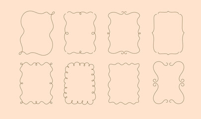 Quirky trendy Frame, Hand Drawn  Borders for Wedding Invitation, Whimsical frames for birthday card, Squiggly and Wavy Borders. Minimalist line art