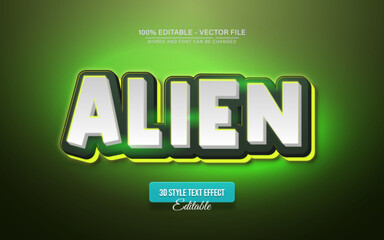 White alien green light 3D text effect