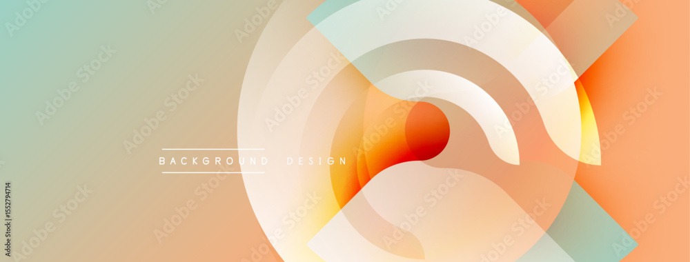 Poster Abstract design features layered circles, gradients. Peach, teal hues create modern visual effect. Minimalist style, clean presentation.