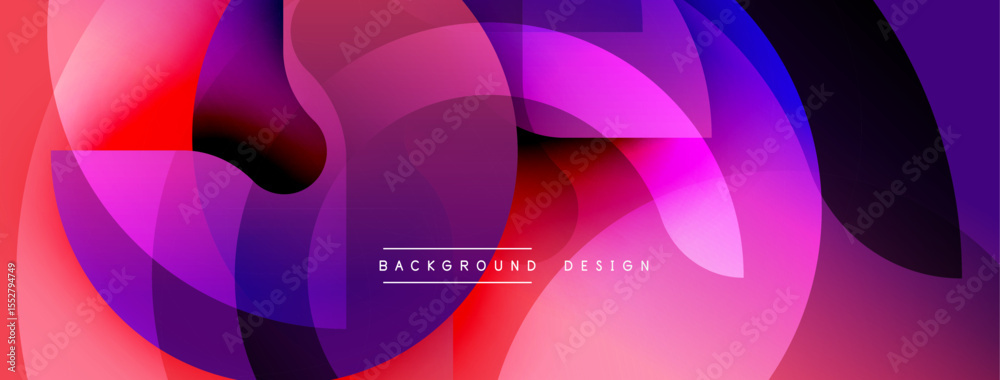 Poster Abstract vibrant background. Overlapping shapes create dynamic colorful composition. Modern design elements suggest fluidity, energy.