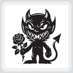 Angry Devil with Rose Tattoo Design