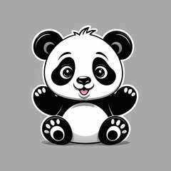 Cute cartoon panda with an adorable smile and outstretched arms sits against a gray background, perfect for children's designs