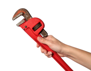 hand holding a red wrench