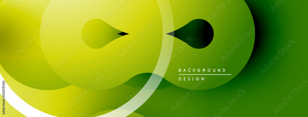 Poster Abstract green background. Overlapping circles create dynamic visual effect. Modern design with smooth gradients, simple shapes.