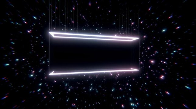 Futuristic sci-fi background of a flat LED panel floating in zero gravity, flickering with digital glitches. Perfect placeholder for logos or UI elements.

