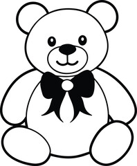 Cute Teddy Bear Outline Illustration with Bow Tie for Coloring Pages