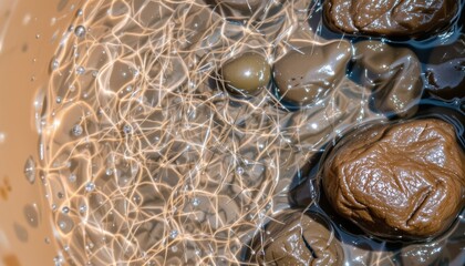 Close-Up of Smooth Rocks Under Water Surface Creating Intricate Bubble Patterns