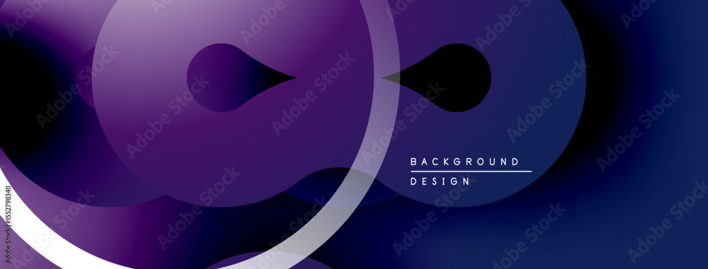 Poster Abstract purple design features overlapping circles, fluid shapes. Gradient colors create depth, modern aesthetic. Minimalist composition.