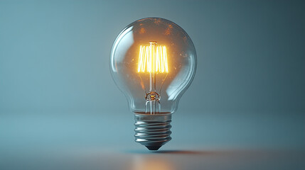 Modern LED Lightbulb with Visible Filaments, Resting Horizontally on a Clean Grey Background, Symbolizing Innovation, Energy Efficiency, and Bright Ideas.