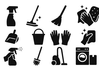 Cleaning and Housekeeping Icon Set | Silhouette Vector Collection