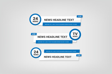 set of news banner templates in blue and white color option on white background