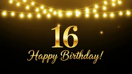 Sweet Sixteen Birthday Celebration with Glowing Lights on Dark Background