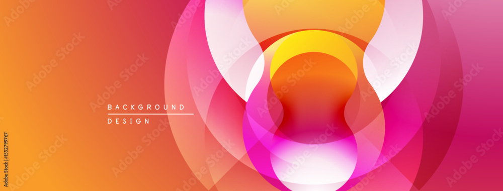 Poster abstract design features layered circles, vibrant orange, pink hues. gradient background creates mod