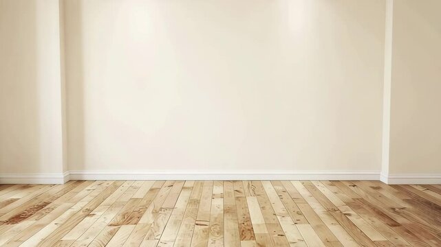 Empty Room with Spotlight, An empty room with spotlighting on a plain wall and a herringbone parquet floor.