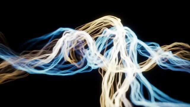 Non-material waveform sculpture with intertwining luminous filaments and harmonic resonance