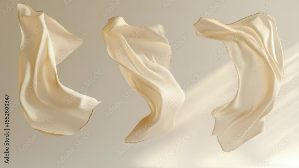 Aufkleber Three pieces of cloth suspended from the ceiling, creating a makeshift display or partition