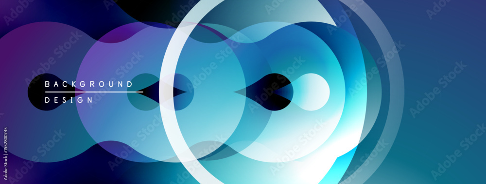 Aufkleber Abstract fluid shapes, overlapping circles. Gradient blues, purples create dynamic background design. Modern aesthetic.
