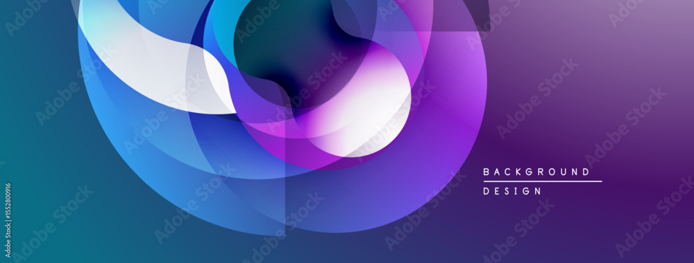 Poster Abstract flowing shapes, vibrant blues, purples create dynamic composition. Modern design element for backgrounds, presentations.